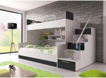 Cama litera negra de dos pisos para habitación infantil muebles brillantes.