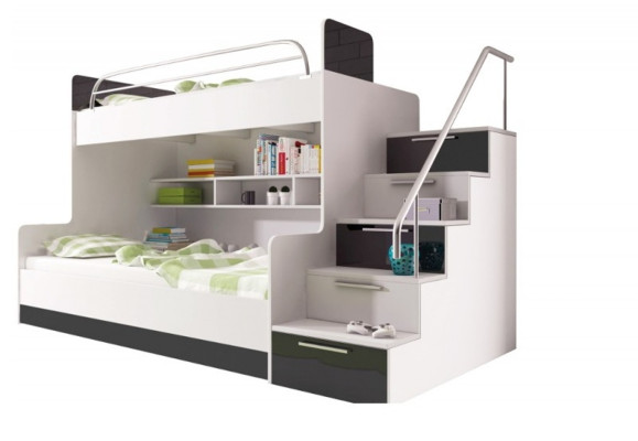 Cama litera negra de dos pisos para habitación infantil muebles brillantes.