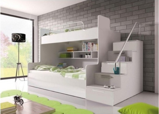 Cama litera Dormitorio infantil Camas litera Litera Litera de doble piso Muebles de alto brillo Blanco