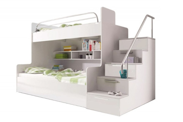 Cama litera Dormitorio infantil Camas litera Litera Litera de doble piso Muebles de alto brillo Blanco