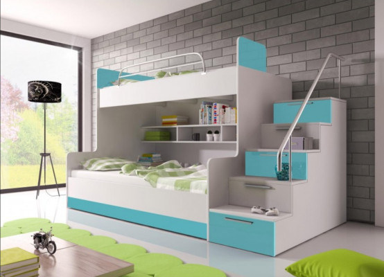 Litera infantil turquesa litera literas literas cama brillante cuarto de niños