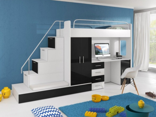 Cama litera para niños color negro brillante.