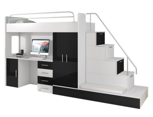 Cama litera para niños color negro brillante.