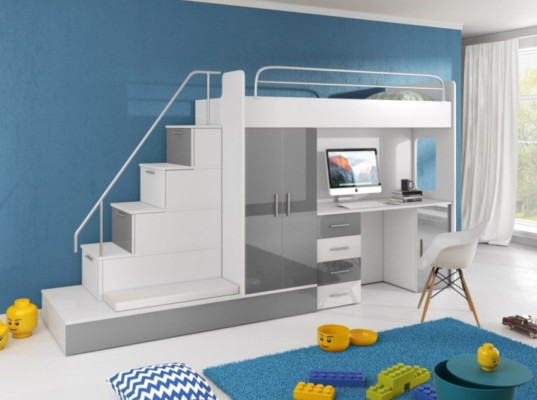 Cama alta para niños gris litera litera litera muebles de alto brillo.