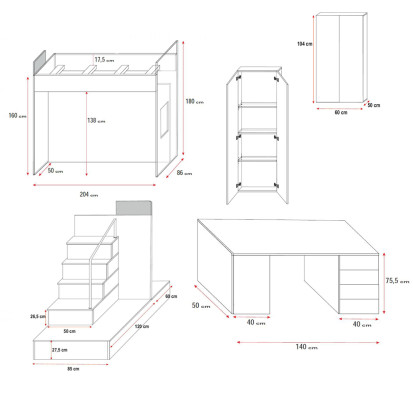 Litera cama alta Azul Dormitorio infantil Camas literas Litera Turquesa Cama Nueva