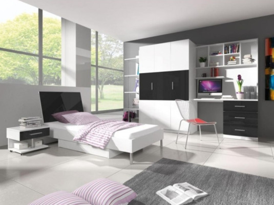 Conjunto de 2 piezas para habitación infantil Cama alta Armario Lacado juvenil Muebles nuevos