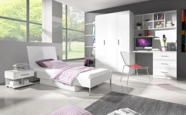 Cama + mesita de noche - Muebles de dormitorio infantil Cama blanca de 2 piezas