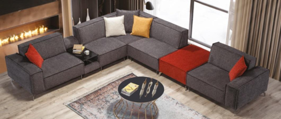 Sofá esquinero Conjunto de salón Sofá de tela gris Sofás Juego de sofás Nuevo
