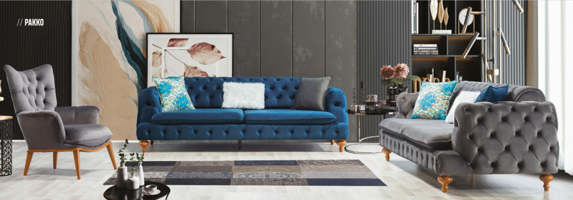 Sofá Chesterfield de lujo de tres plazas. Muebles negros.