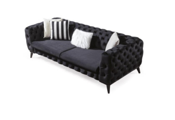 Conjunto de sofás Sofá 3+3+1 plazas Negro Chesterfield Butaca Muebles