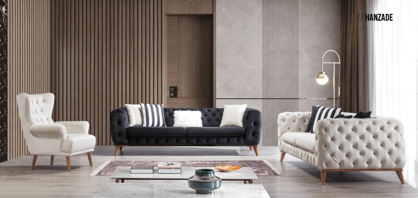 Sofá de 3 plazas blanco muebles de lujo Chesterfield estilo italiano