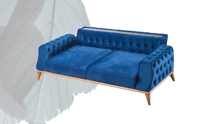 Sofá de 3 plazas azul estilo Chesterfield clásico elegante para la sala de estar.
