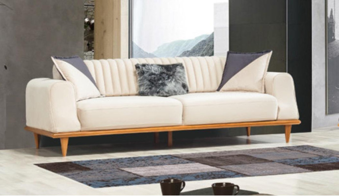 Sofá de 3 plazas beige Sala de estar Diseño elegante Estilo italiano Chesterfield
