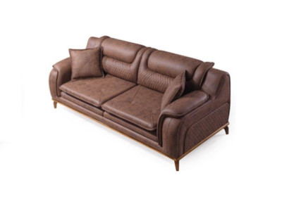 Sofá marrón de 3 plazas diseño clásico de lujo estilo italiano 3 piezas.