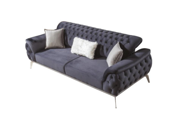 Conjunto de sofás 3+3+1 plazas azul Sillón Lujo Chesterfield Decoración