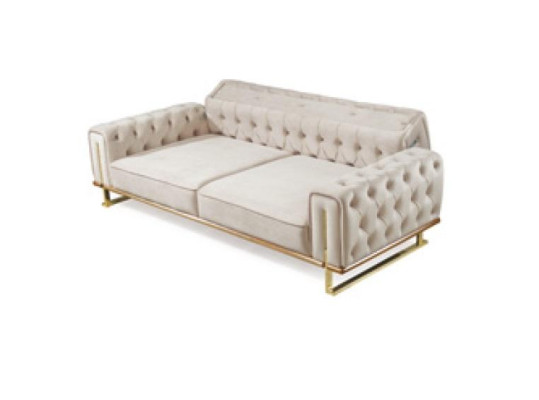 Sofá beige de 3 plazas para sala de estar, diseño de lujo Chesterfield italiano.
