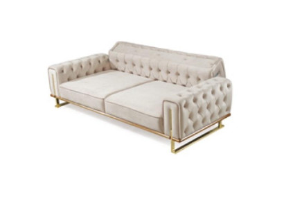 Sofá beige de 3 plazas para sala de estar, diseño de lujo Chesterfield italiano.