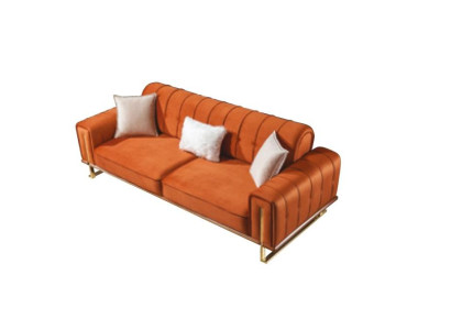 Sofá naranja de 3 plazas de lujo estilo Chesterfield italiano.