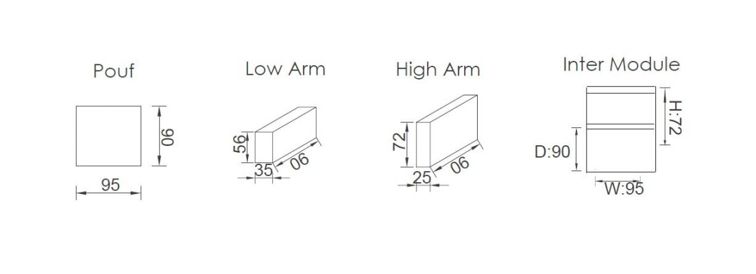 Conjunto de sofá cubo Muebles xxl de 3+1 plazas Azul Sillón de sala de estar Taburete