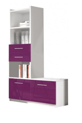 Armario de estantería librería para habitación de niños juvenil blanco lila de alto brillo