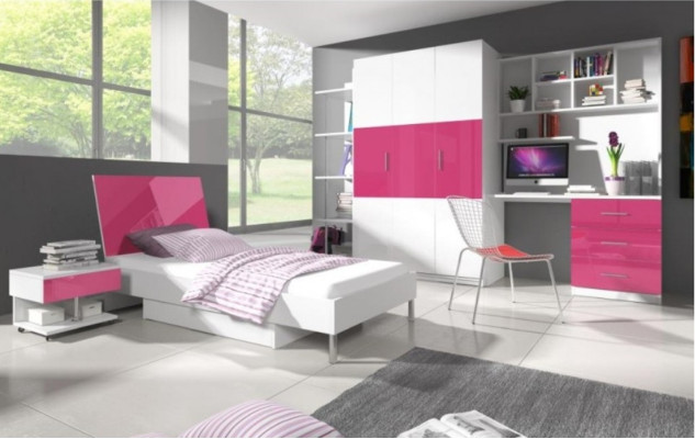 Camas Cama infantil moderna cama juvenil para niñas cama de madera cama rosa de alto brillo