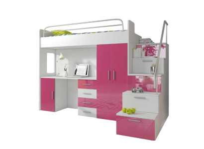 Litera doble rosa mesa armario multifunción litera alta habitación infantil