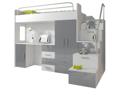 Litera doble gris, mesa armario multifunción litera alta habitación infantil