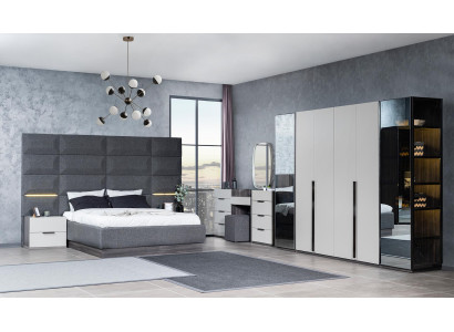 Conjunto de muebles para dormitorio completo Cama 2 mesitas de noche tocador espejo 5 piezas Nuevo