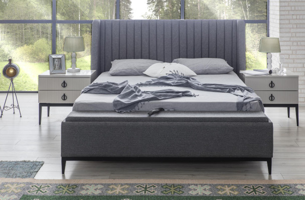 Dormitorio gris cama + 2 mesitas de noche Mesitas de noche Camas 3 piezas Nuevas