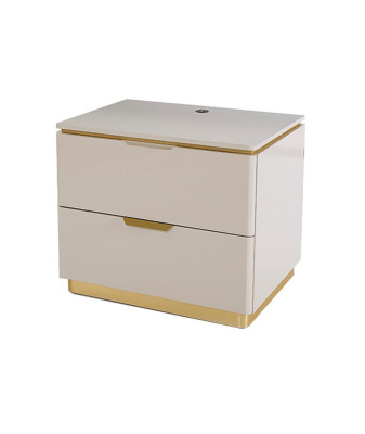 Juego de dormitorio completo de lujo en beige y dorado, cómoda, cama, mesita de noche, de 7 piezas. Brillo