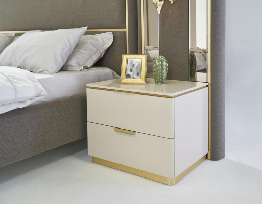 Conjunto de consola de dormitorio y mesita de noche 2x, muebles de hotel de lujo en beige, nuevo.