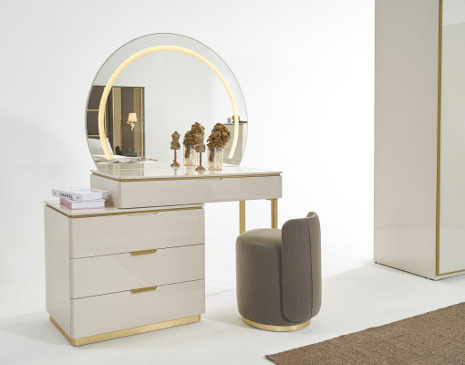 Juego de tocador con espejo de consola de muebles de dormitorio con diseño de taburete nuevo.