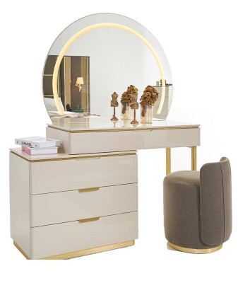 Juego de dormitorio de lujo: cama, mesita de noche, cómoda, espejo, armario de 7 piezas.