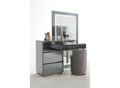 Set de tocador consola de diseño de muebles de dormitorio de lujo con taburete de madera, 2 piezas.