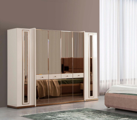 Armario de seis puertas en color beige, mueble de madera para armario.