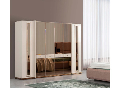 Armario de seis puertas en color beige, mueble de madera para armario.