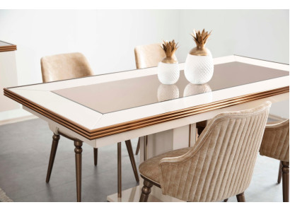 Mesa de comedor de lujo Beige Mesa de vidrio Mesa de madera Diseñador Mesa de cocina