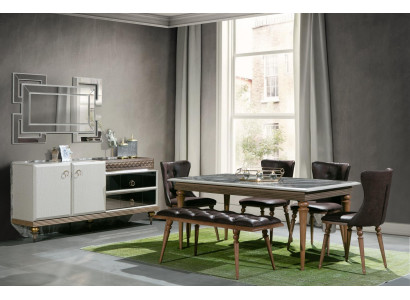 Conjunto de comedor Banco Mesa Sillas Grupo de comedor Juego de mesa Credenza de 6 piezas.