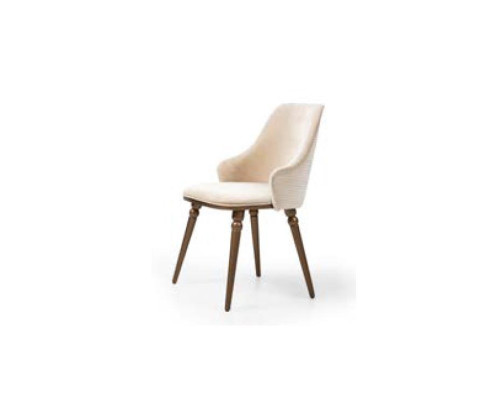 Silla de lujo Sillas modernas Sillón Tapizado de metal y madera Textil Nuevo Beige