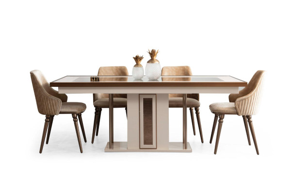 Silla de lujo Sillas modernas Sillón Tapizado de metal y madera Textil Nuevo Beige