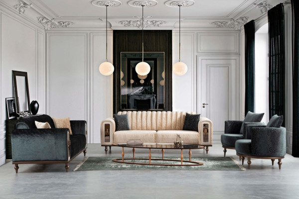 Juego de sofás de terciopelo de 4 piezas en tela de sofá, muebles tapizados.