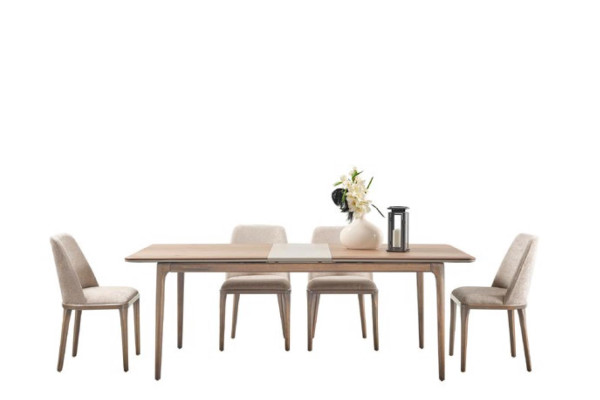 Grupo de comedor Mesa de comedor 4 sillas Aparador Espejo Moderno 7 piezas Madera Beige