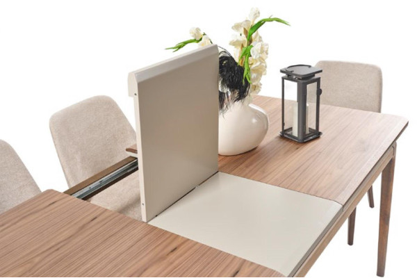 Grupo de comedor Mesa de comedor 4 sillas Aparador Espejo Moderno 7 piezas Madera Beige