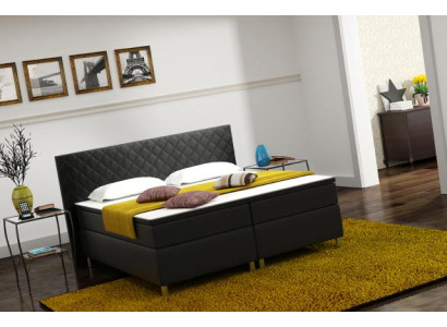 Cama Boxspring Box Hotel con colchón viscoelástico y de muelles. Cama de cuero cama doble K3.