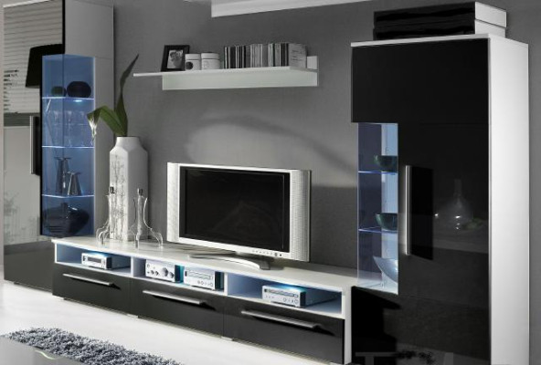 Mueble de salón de diseñador Rtv TV Sideboard + 2 vitrinas Armario adicional Sala de estar Pared Nuevo