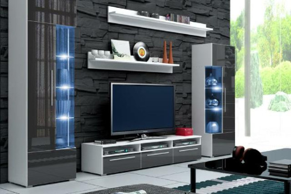 Mueble de salón de diseñador Rtv TV Sideboard + 2 vitrinas Armario adicional Sala de estar Pared Nuevo