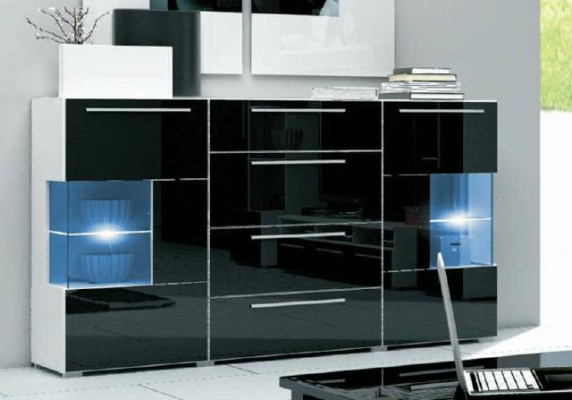 Cómoda de diseñador Vitrina de vidrio Aparador Aparador Armario LED de alto brillo Cómodas