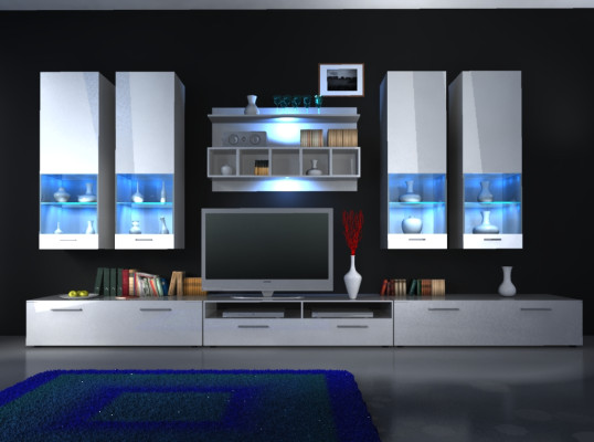 Mueble de pared para salón, armario de pared brillante con iluminación LED "opción de color" diseño nuevo