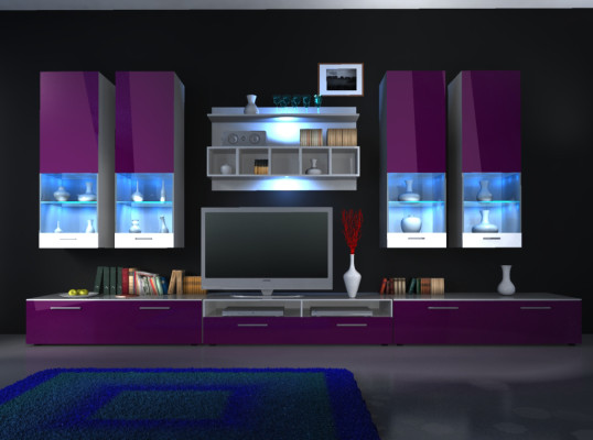 Mueble de pared para salón, armario de pared brillante con iluminación LED "opción de color" diseño nuevo