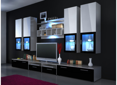 Mueble de salón con armario colgante en alto brillo "elección de color" iluminación LED estante nuevo